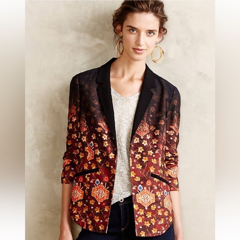 Anthropologie Black and Red Patterned Blazer